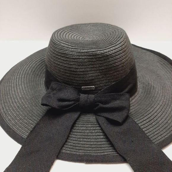 DELUX Woven Summer Floppy Brim Hat Lightweight Black w/Ribbon Sz S - M - Picture 4 of 15